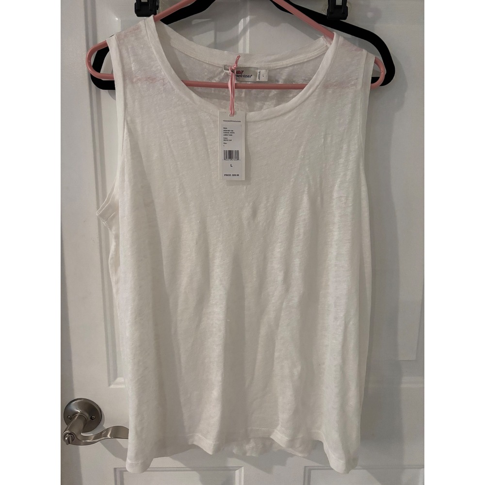 Vineyard Vines Linen Tank Top Sleeveless Casual‎ White Cap Size L